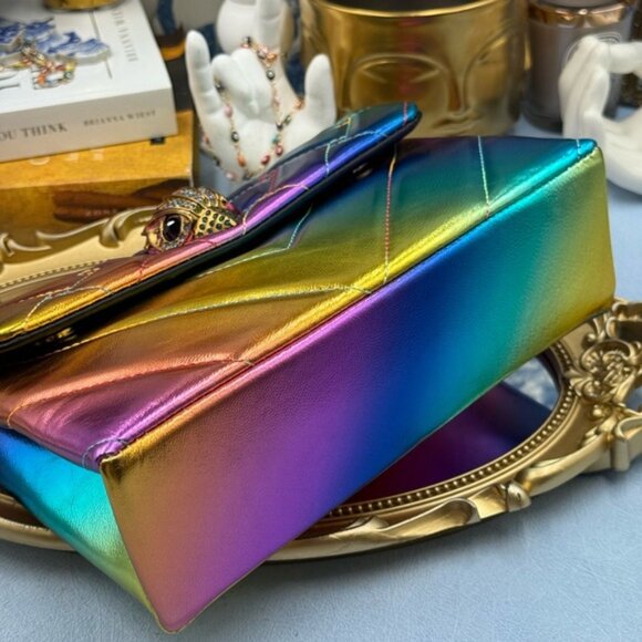 🆕 KURT GEIGER LONDON 🧿 NWOT Medium Leather Kensington Bag, Iridescent Rainbow - Picture 13 of 13